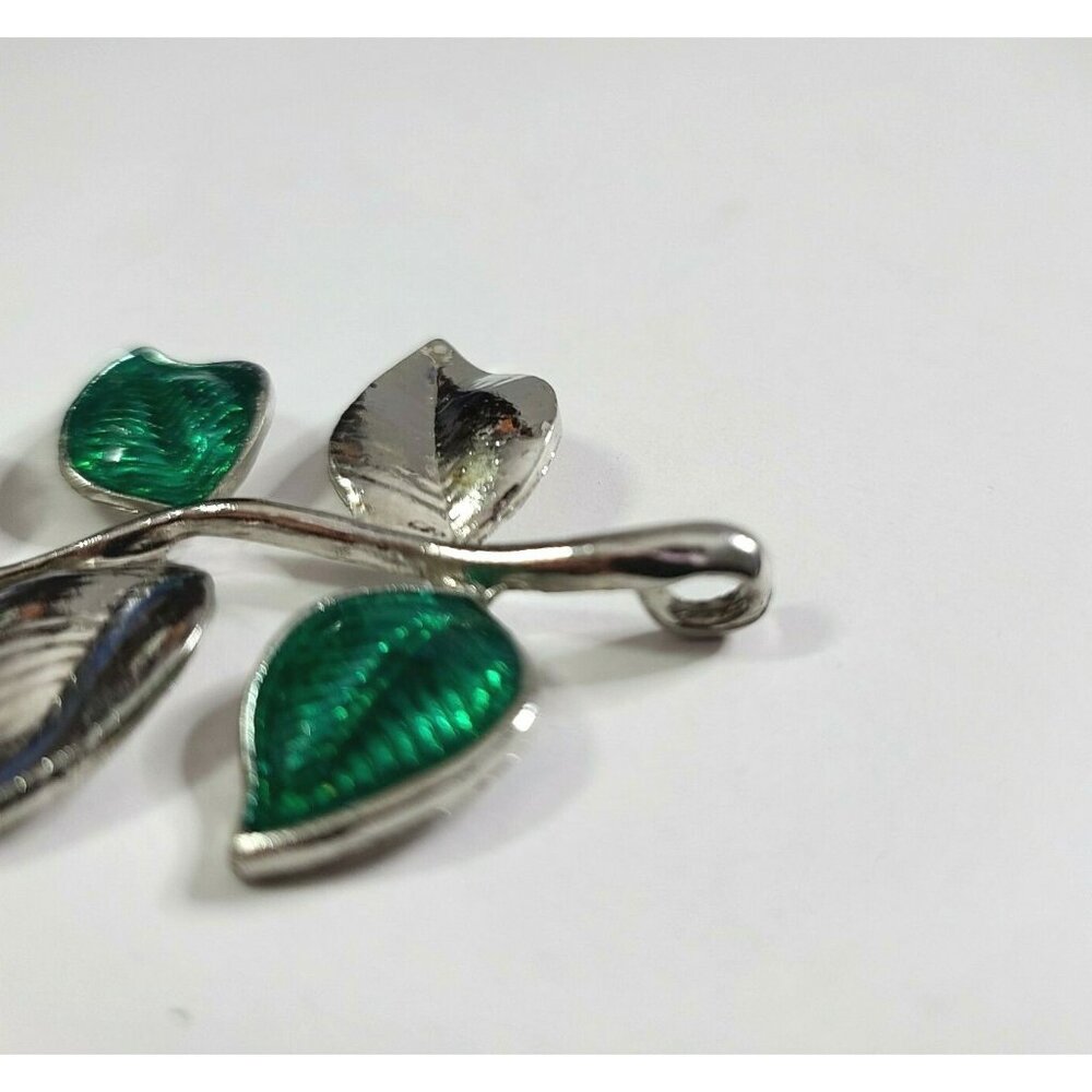 Multi Leaf Pendant Silvertone + Green 3" Long 1.5" Wide Polished Shiny - Picture 7 of 8